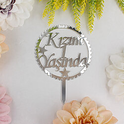 Kızım 1 Yaşında Yazılı Pasta Süsü Gümüş Renk - 2