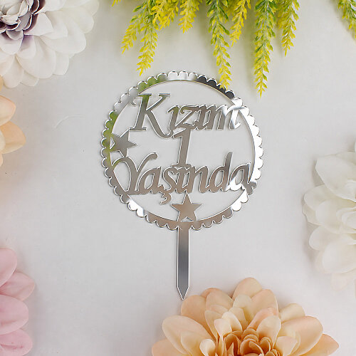 Kızım 1 Yaşında Yazılı Pasta Süsü Gümüş Renk - Toptanalim (1)