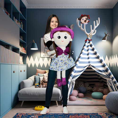 Linda Peluş Şapkalı Bez Bebek 72CM Mor - Platin Gift