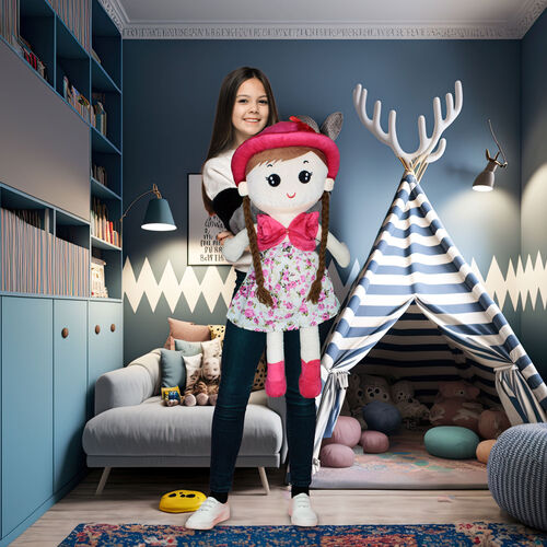 Linda Peluş Şapkalı Bez Bebek 72CM Pembe - Platin Gift