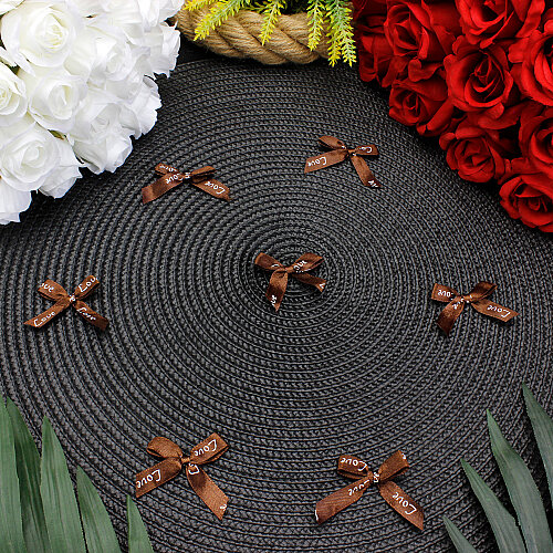 Love Baskılı Saten Fiyonk 4 cm Kahverengi - Toptanalim