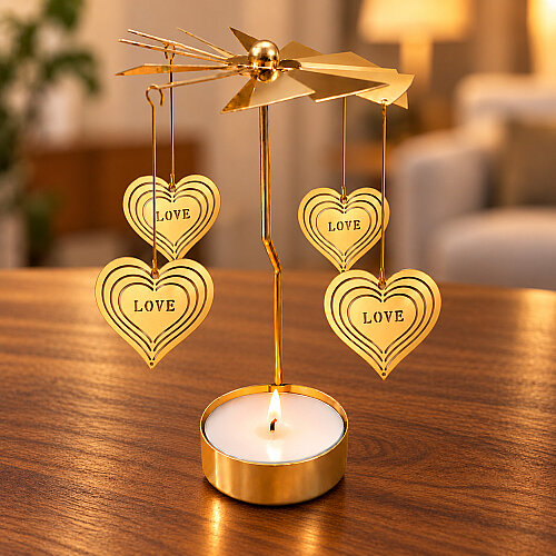  Love Kalp Figürlü Isı ile Dönen Metal Tealight Mumluk Gold - Toptanalim