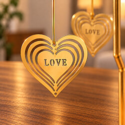  Love Kalp Figürlü Isı ile Dönen Metal Tealight Mumluk Gold - 2