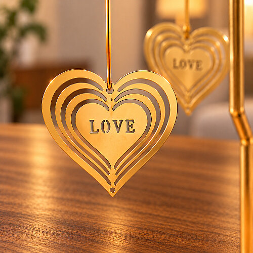  Love Kalp Figürlü Isı ile Dönen Metal Tealight Mumluk Gold - Toptanalim (1)