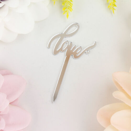 Love Yazılı Pasta Süsü Gümüş Renk 8'li Paket - Kare Dekor (1)