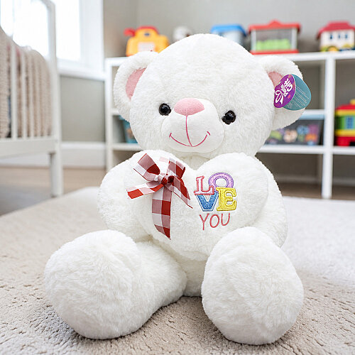 Love You Kalpli Peluş Ayı Beyaz 60 cm - Toptanalim