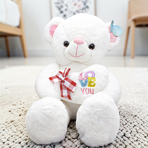 Love You Kalpli Peluş Ayı Beyaz 75 cm - Toptanalim