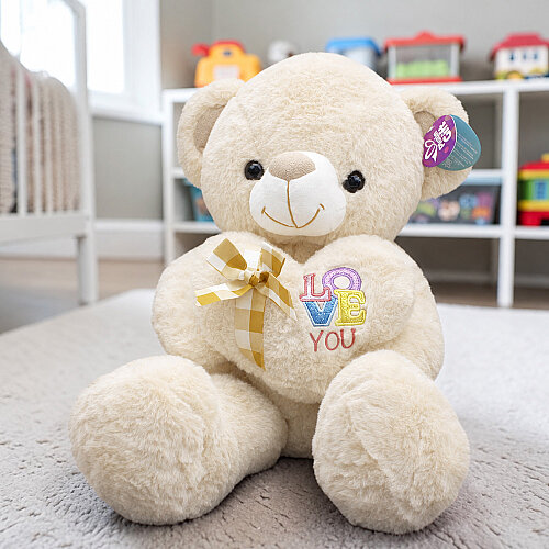 Love You Kalpli Peluş Ayı Krem 60 cm - Toptanalim