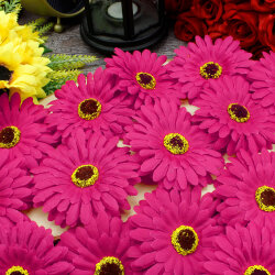 Lüks Kumaş Gerbera Kafa 10 cm 50’li Paket Fuşya - 1