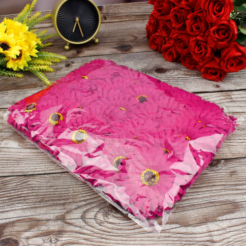 Lüks Kumaş Gerbera Kafa 10 cm 50’li Paket Fuşya - 3