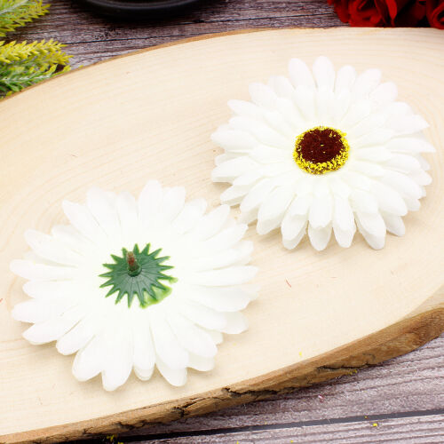 Lüks Kumaş Gerbera Kafa 10CM 50'li Paket Beyaz - Kare Dekor (1)
