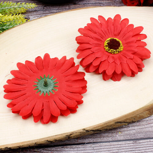 Lüks Kumaş Gerbera Kafa 10CM 50'li Paket Kırmızı - Kare Dekor (1)