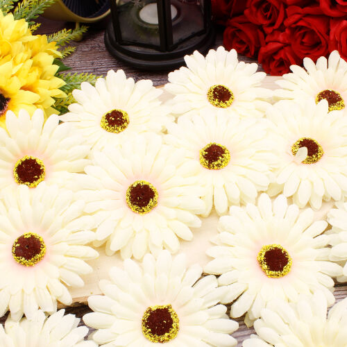 Lüks Kumaş Gerbera Kafa 10CM 50'li Paket Krem - Kare Dekor