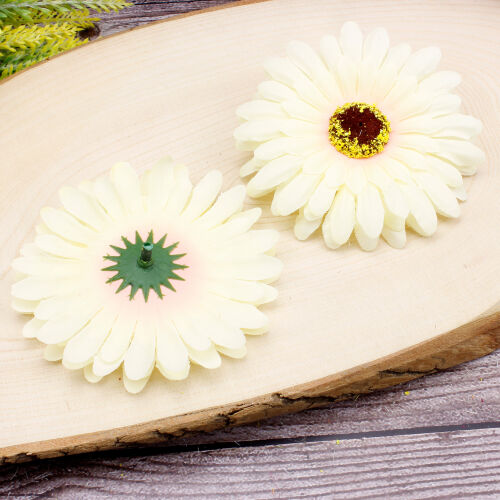 Lüks Kumaş Gerbera Kafa 10CM 50'li Paket Krem - Kare Dekor (1)