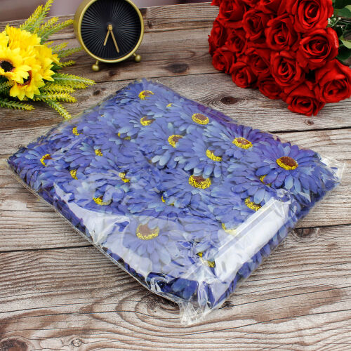 Lüks Kumaş Gerbera Kafa 10CM 50'li Paket Lacivert - Kare Dekor (1)