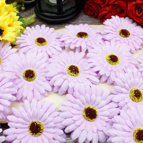 Lüks Kumaş Gerbera Kafa 10CM 50'li Paket Lila - Kare Dekor