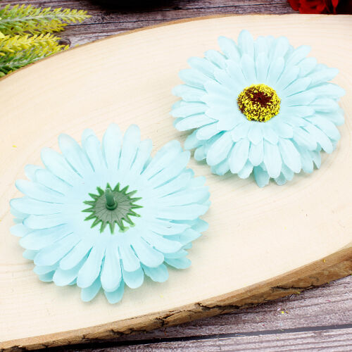 Lüks Kumaş Gerbera Kafa 10CM 50'li Paket Mavi - Kare Dekor (1)