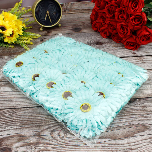 Lüks Kumaş Gerbera Kafa 10CM 50'li Paket Mavi - 3