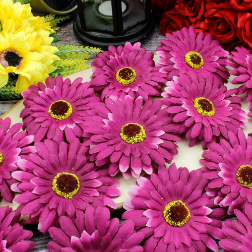 Lüks Kumaş Gerbera Kafa 10CM 50'li Paket Mor - Kare Dekor