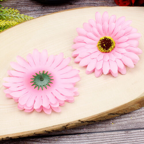 Lüks Kumaş Gerbera Kafa 10CM 50'li Paket Pembe - Kare Dekor (1)