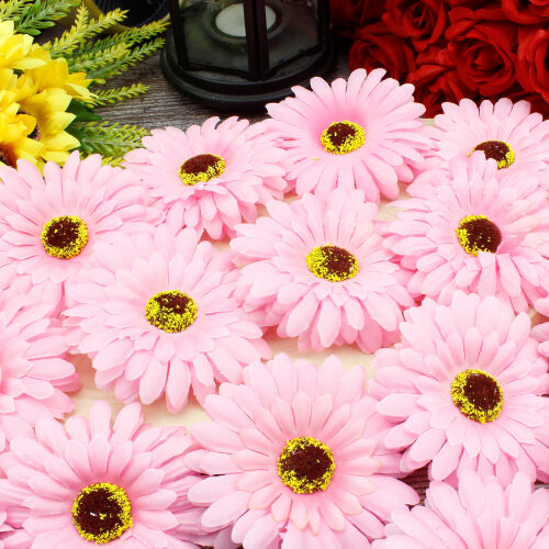Lüks Kumaş Gerbera Kafa 10CM 50'li Paket Pembe - Kare Dekor