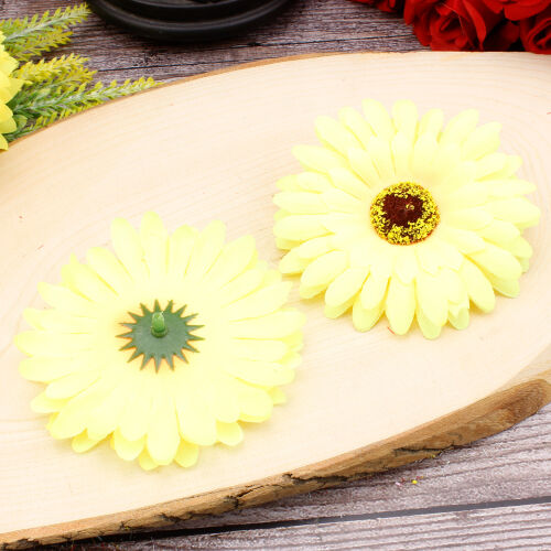 Lüks Kumaş Gerbera Kafa 10CM 50'li Paket Sarı - Kare Dekor (1)