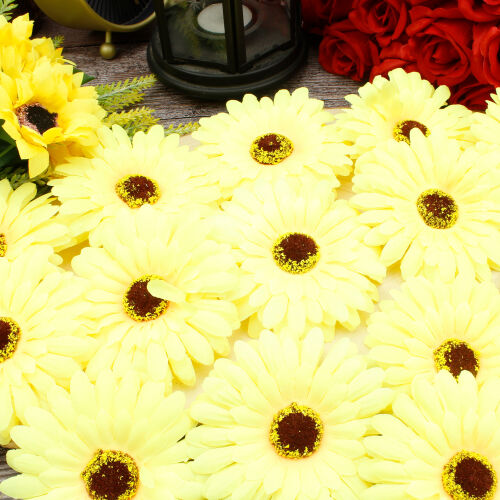 Lüks Kumaş Gerbera Kafa 10CM 50'li Paket Sarı - Kare Dekor