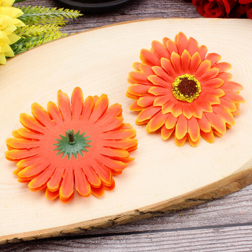 Lüks Kumaş Gerbera Kafa 10CM 50'li Paket Turuncu - Kare Dekor (1)
