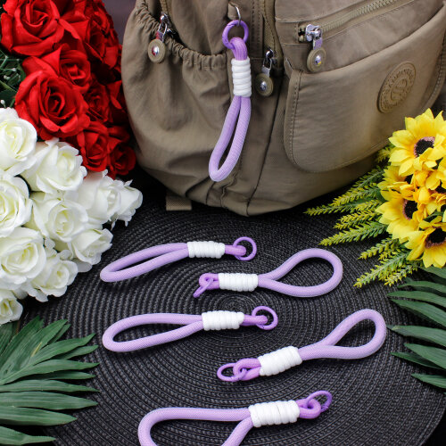 Lüx Çanta Charm Anahtarlık Aksesuar İp Lila  - Kare Dekor