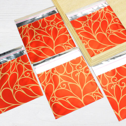 Lüx Metalize Bantlı Poşet Desenli 50'li Paket 11X12CM - Kare Dekor
