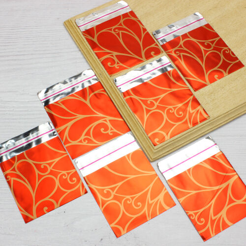 Lüx Metalize Bantlı Poşet Desenli 50'li Paket 7X9CM - Kare Dekor
