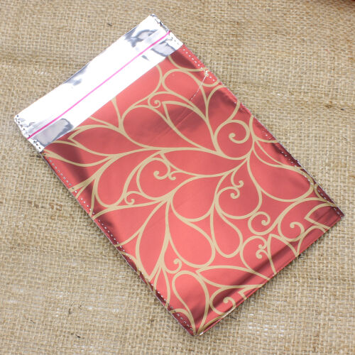 Lüx Metalize Bantlı Poşet Desenli Bordo 50'li Paket 12X17CM - Kare Dekor