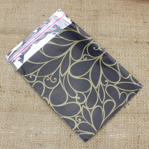Lüx Metalize Bantlı Poşet Desenli Siyah 50'li Paket 12X17CM - 1
