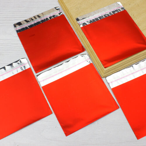 Lüx Metalize Bantlı Poşet Kırmızı 50'li Paket 11X12CM - Kare Dekor