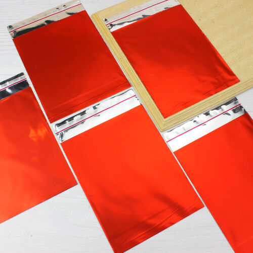 Lüx Metalize Bantlı Poşet Kırmızı 50'li Paket 12X17CM - Kare Dekor