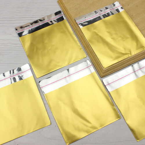 Lüx Metalize Bantlı Poşet Sarı 50'li Paket 11X12CM - Kare Dekor
