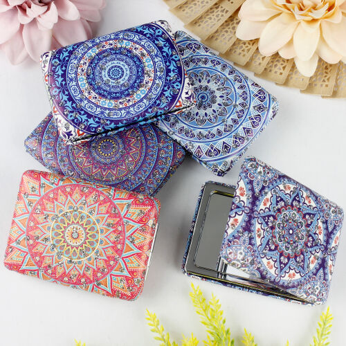 Mandala Desen Lüx Dikdörtgen Cep Çanta Makyaj Aynası Model 2 - Kare Dekor