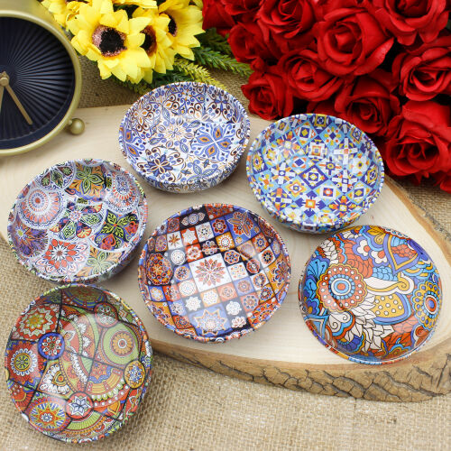 Mandala Desenli Teneke Kase 9,5 CM - Kare Dekor