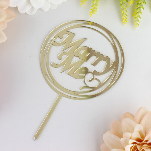 Marry Me Yazılı Kalpli Pasta Süsü Gold Renk - Kare Dekor (1)