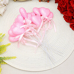 Metal Çubuklu Simli Kalp Strafor Pembe 22 cm 12’li Paket - 2