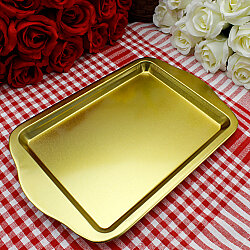 Metal Dikdörtgen Sunum Tepsisi Gold 15,5x25 cm - 1