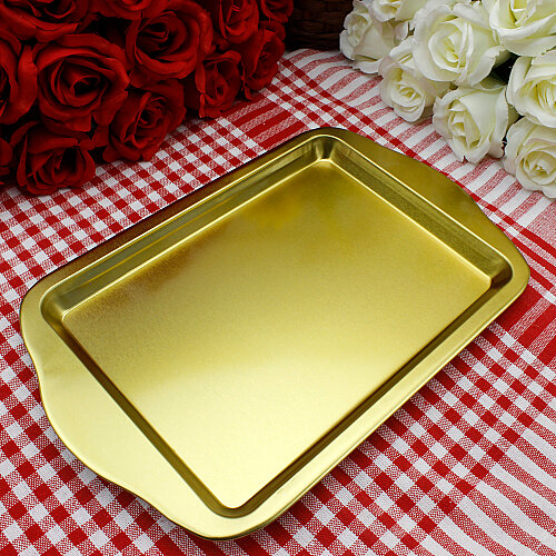 Metal Dikdörtgen Sunum Tepsisi Gold 15,5x25 cm - Toptanalim