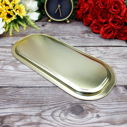 Metal Tepsi Gold Renk - Kare Dekor (1)