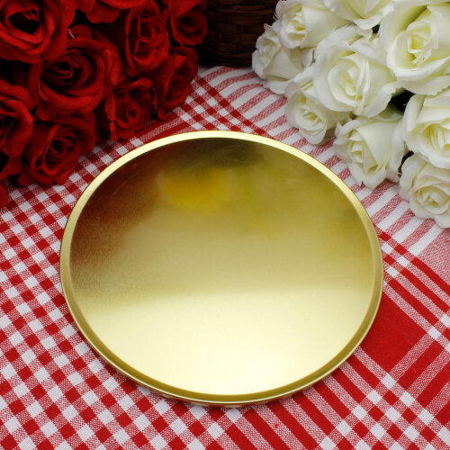 Metal Yuvarlak Kaydırmaz Tabanlı Sunum Tepsisi Gold 18 cm - Toptanalim