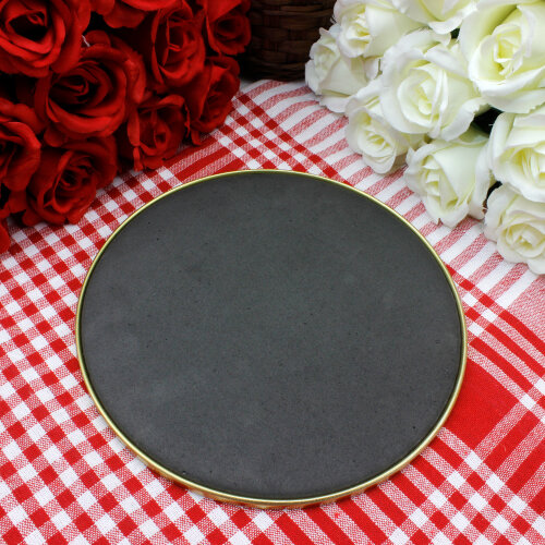 Metal Yuvarlak Kaydırmaz Tabanlı Sunum Tepsisi Gold 18 cm - Toptanalim (1)