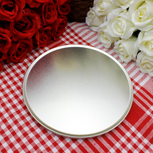 Metal Yuvarlak Kaydırmaz Tabanlı Sunum Tepsisi Gümüş 18 cm - Toptanalim