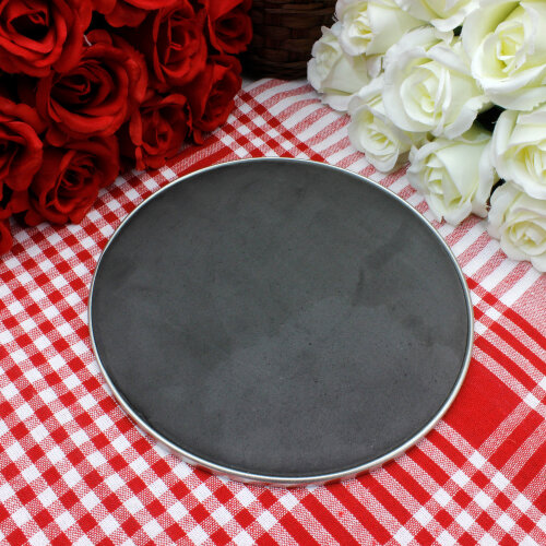 Metal Yuvarlak Kaydırmaz Tabanlı Sunum Tepsisi Gümüş 18 cm - Toptanalim (1)