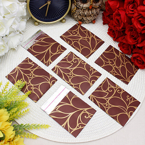 Metalize Bantlı Desenli Hediyelik Poşet Bordo Gold 7x9 cm - Toptanalim