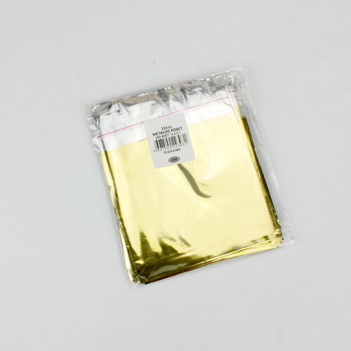 Metalize Bantlı Poşet Sarı 100'lü Paket 11x12CM - Kare Dekor (1)
