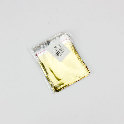 Metalize Bantlı Poşet Sarı 100'lü Paket 7X9CM - Kare Dekor (1)